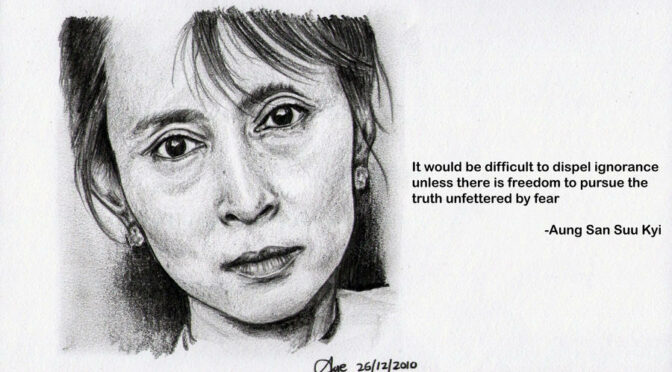 Aung San Suu Kyi. Presa quatro vezes por lutar pela democracia