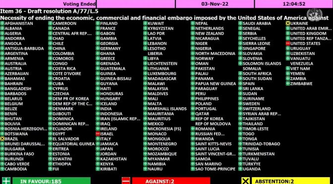 Nas Nações Unidas, 185 países votaram pelo fim do embargo a Cuba. Então porque não acaba?